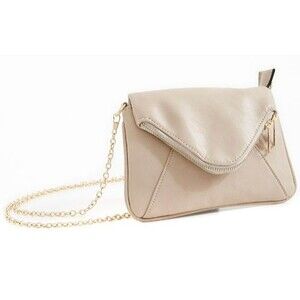 Yoki Taupe Tan Beige Envelope Faux Leather Gold Chain Cross Body Bag Purse